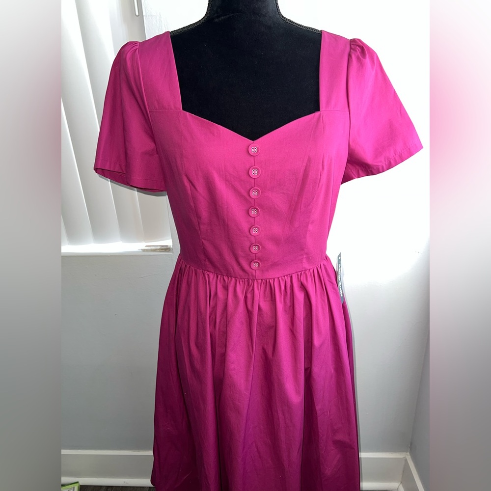 Modcloth Fuchsia Midi Dress with Button Detail